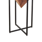 Table d'appoint en bois d'acacia de 26 pouces en forme de pyramide avec base en fer croisé, marron et noir