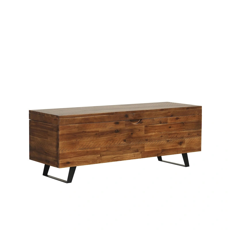 Banc de rangement en bois d'acacia de 117 cm
