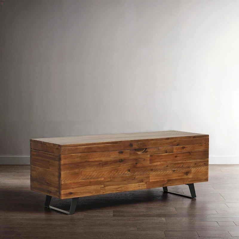 Banc de rangement en bois d'acacia de 117 cm