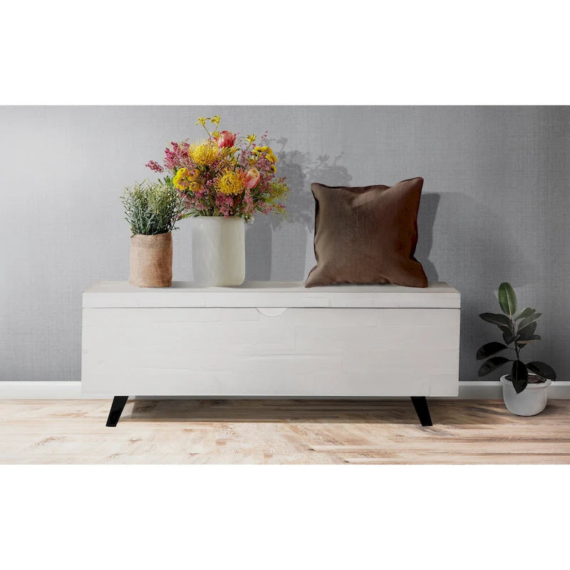 Banc de rangement en bois d'acacia de 117 cm