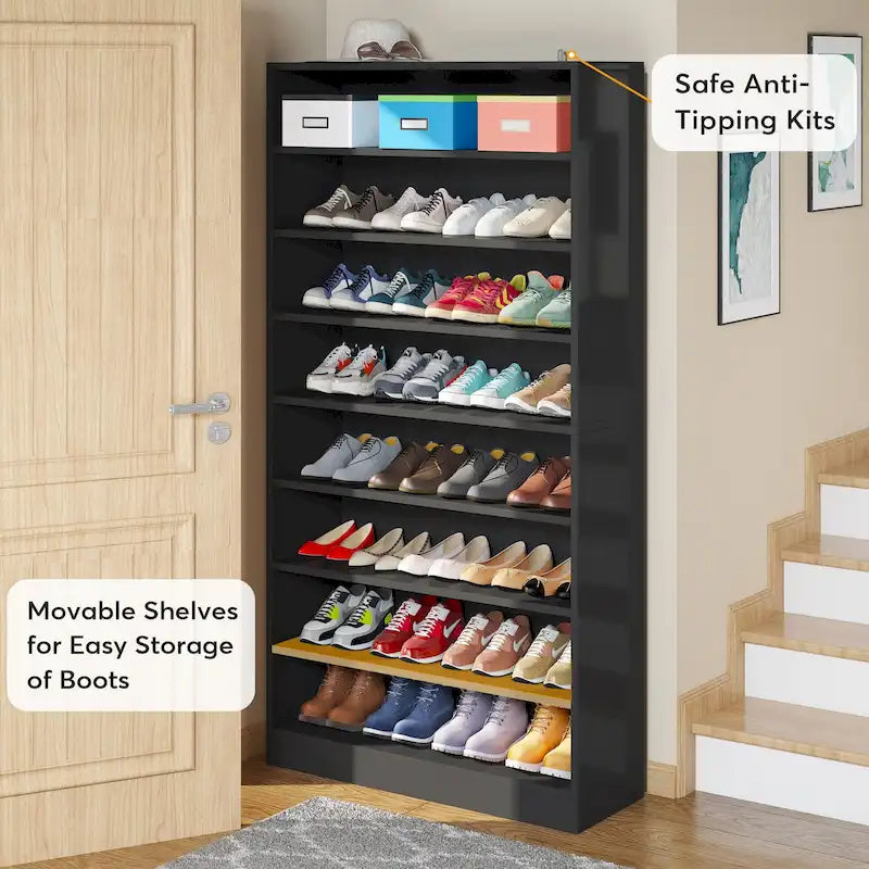Meuble à chaussures haut à 9 niveaux avec étagère ouverte pour entrée
