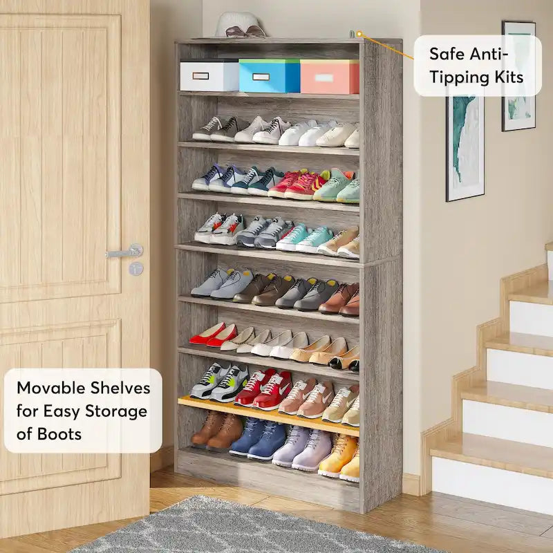 Meuble à chaussures haut à 9 niveaux avec étagère ouverte pour entrée