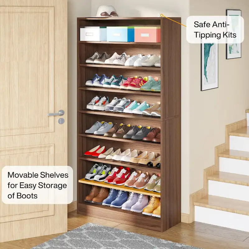 Meuble à chaussures haut à 9 niveaux avec étagère ouverte pour entrée