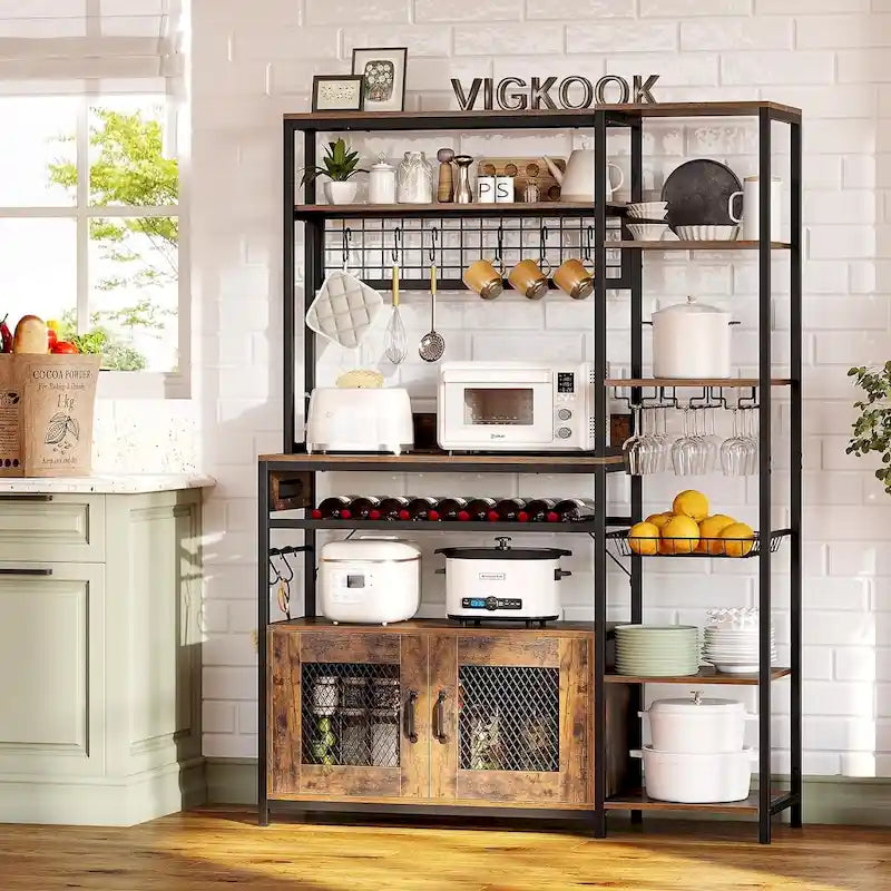 Bar à café Bakers Rack de 47,2 pouces avec prise de courant et armoire