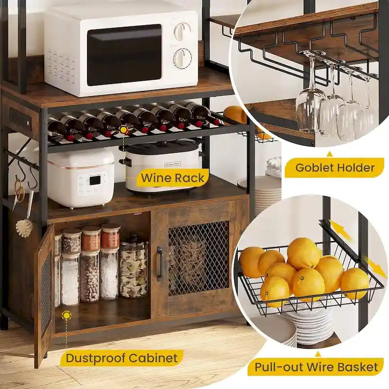 Bar à café Bakers Rack de 47,2 pouces avec prise de courant et armoire