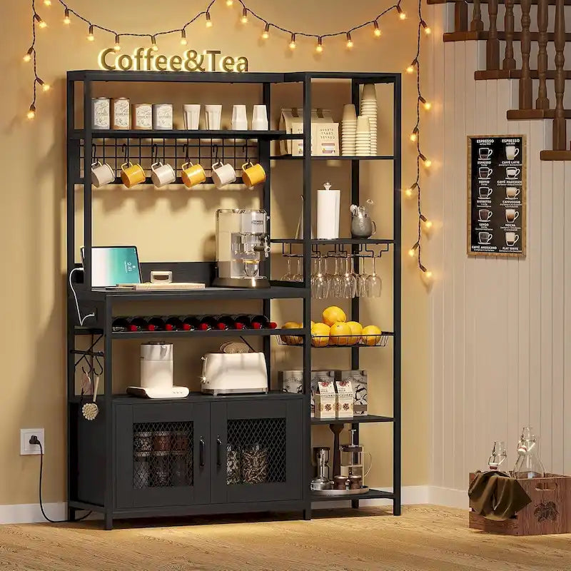 Bar à café Bakers Rack de 47,2 pouces avec prise de courant et armoire