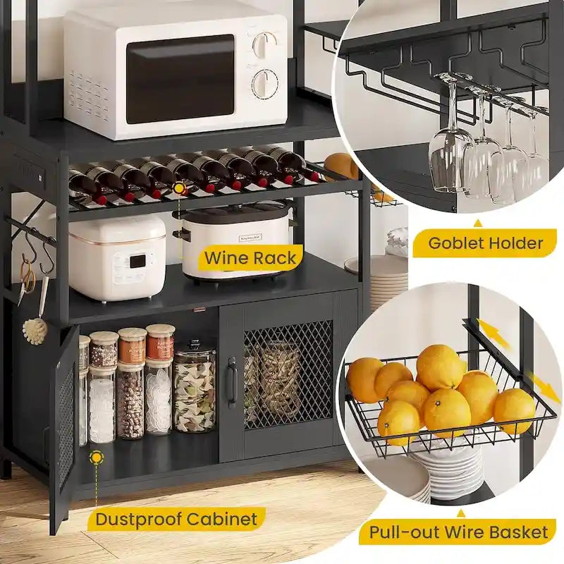 Bar à café Bakers Rack de 47,2 pouces avec prise de courant et armoire