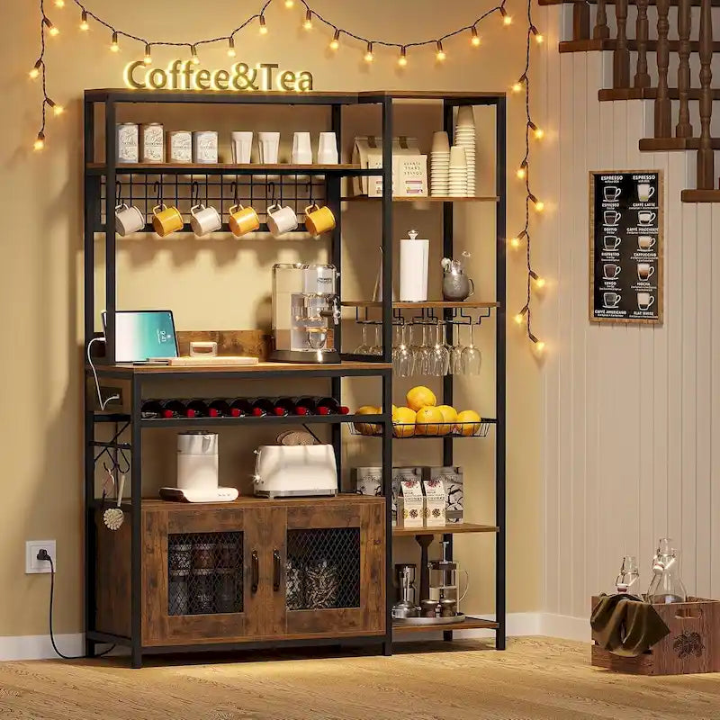 Bar à café Bakers Rack de 47,2 pouces avec prise de courant et armoire