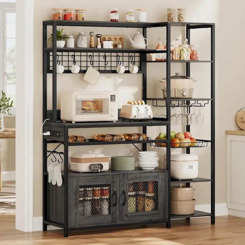 Bar à café Bakers Rack de 47,2 pouces avec prise de courant et armoire