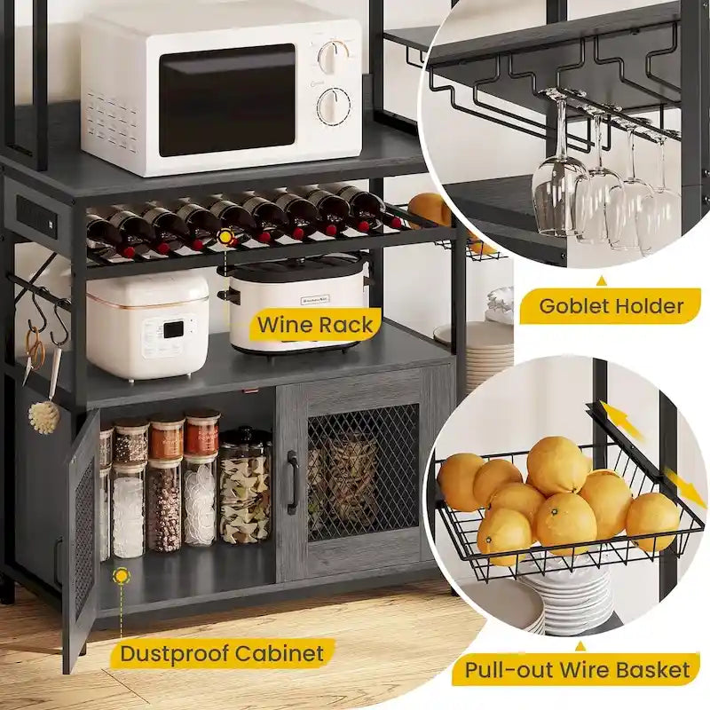 Bar à café Bakers Rack de 47,2 pouces avec prise de courant et armoire
