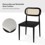 Chaise de salle à manger moderne en bois massif avec dossier en rotin et coussin amovible