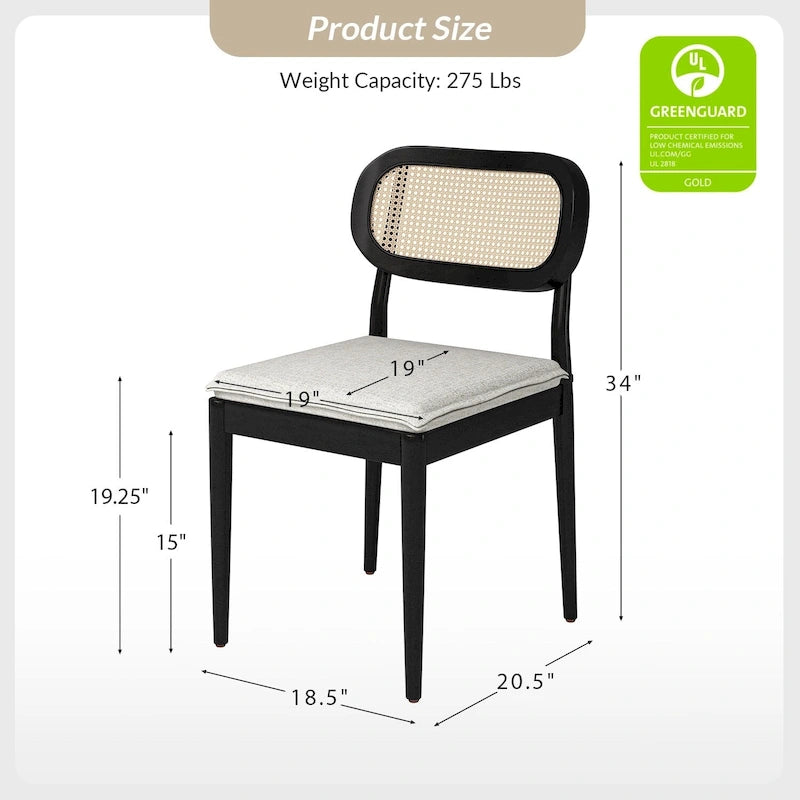Chaise de salle à manger moderne en bois massif avec dossier en rotin et coussin amovible
