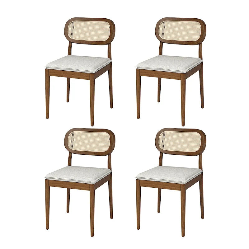 Chaise de salle à manger moderne en bois massif avec dossier en rotin et coussin amovible