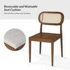 Chaise de salle à manger moderne en bois massif avec dossier en rotin et coussin amovible