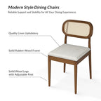 Chaise de salle à manger moderne en bois massif avec dossier en rotin et coussin amovible
