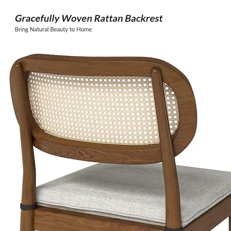 Chaise de salle à manger moderne en bois massif avec dossier en rotin et coussin amovible