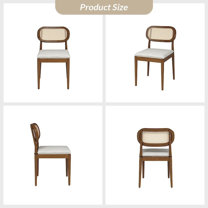 Chaise de salle à manger moderne en bois massif avec dossier en rotin et coussin amovible