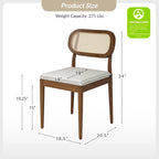 Chaise de salle à manger moderne en bois massif avec dossier en rotin et coussin amovible