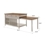 Îlot de cuisine extensible, finition antique bicolore, avec 3 tiroirs