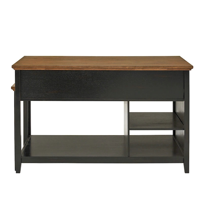 Îlot de cuisine extensible, finition antique bicolore, avec 3 tiroirs