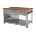 Îlot de cuisine extensible, finition antique bicolore, avec 3 tiroirs