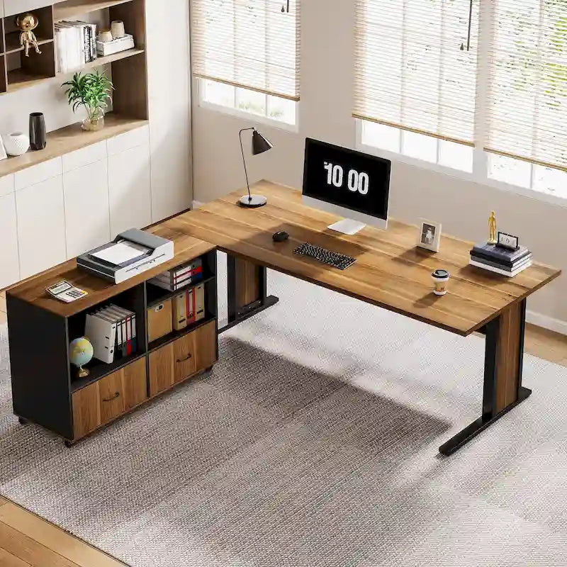 Bureau informatique d'angle de direction et caisson de rangement mobile 63 pouces