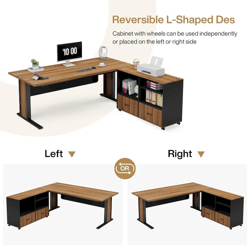 Bureau informatique d'angle de direction et caisson de rangement mobile 63 pouces