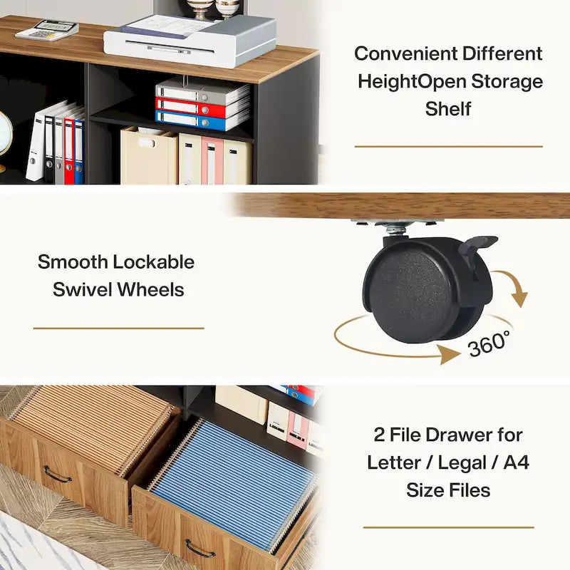 Bureau informatique d'angle de direction et caisson de rangement mobile 63 pouces