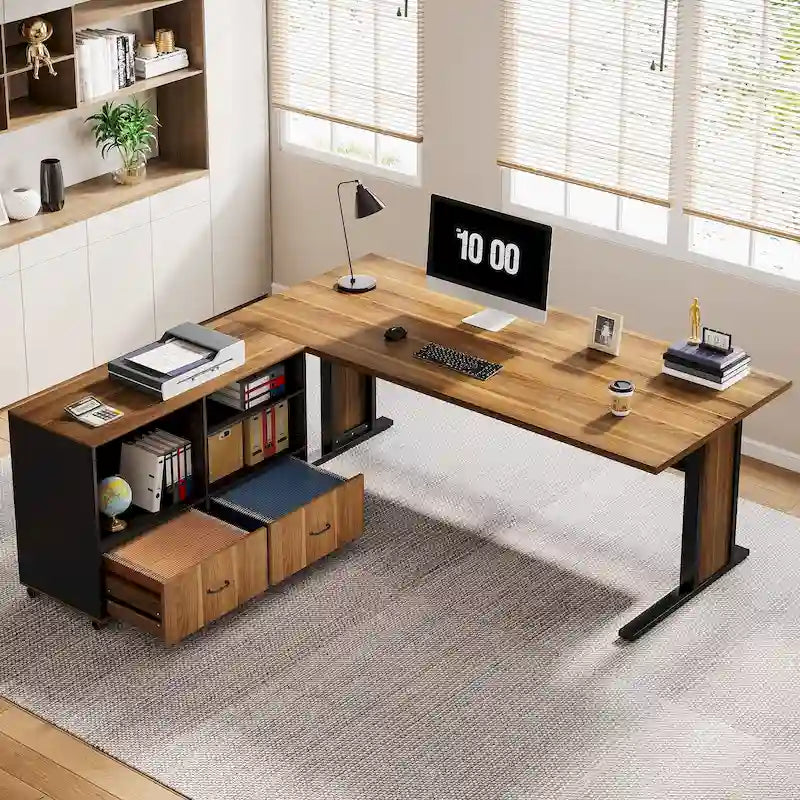 Bureau informatique d'angle de direction et caisson de rangement mobile 63 pouces