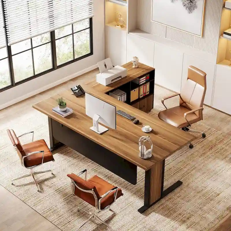 Bureau informatique d'angle de direction et caisson de rangement mobile 63 pouces