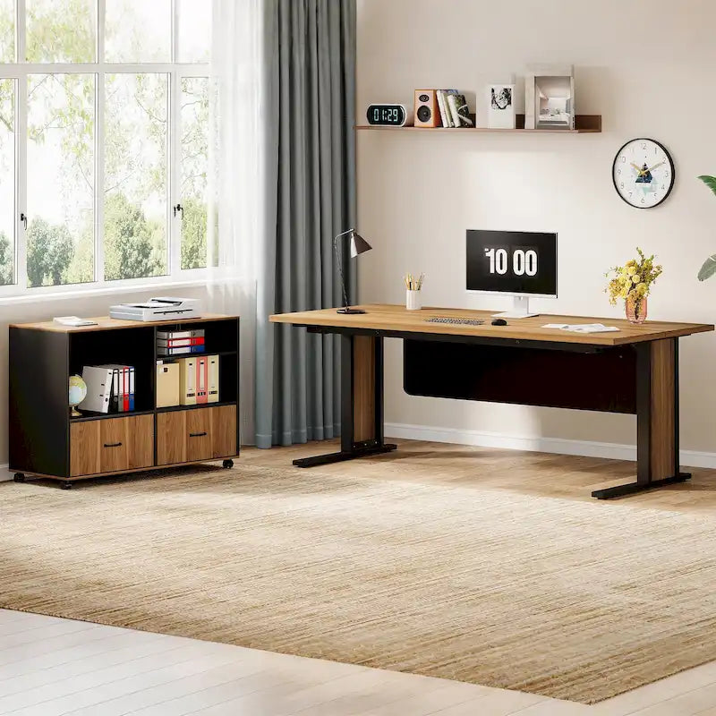 Bureau informatique d'angle de direction et caisson de rangement mobile 63 pouces