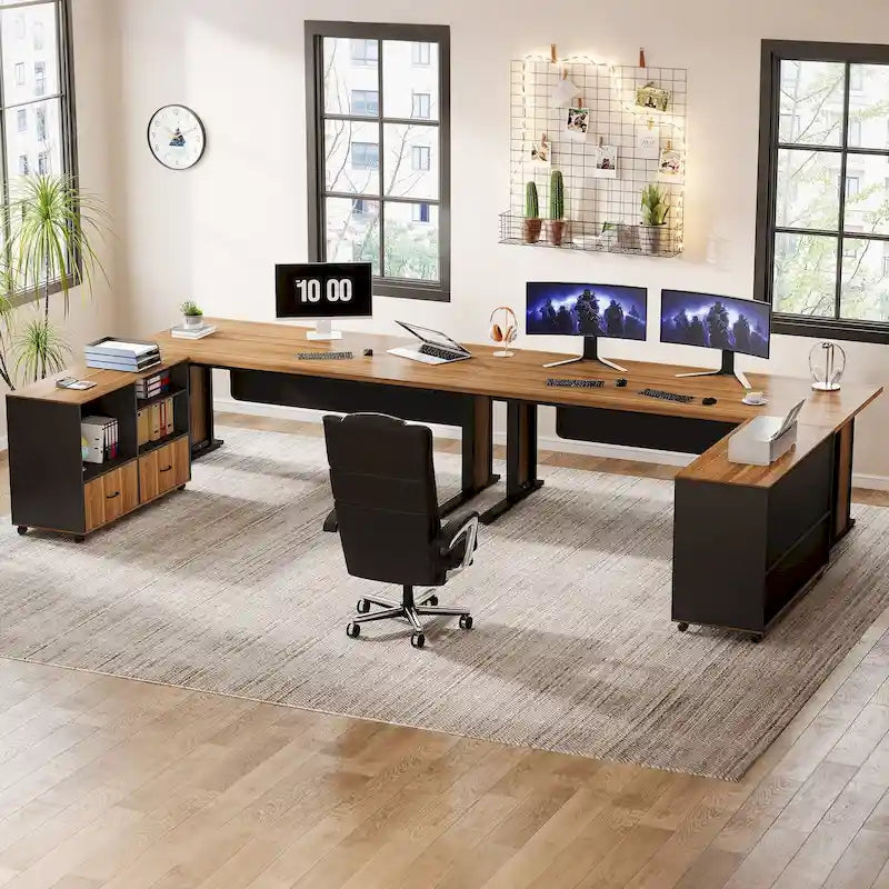 Bureau informatique d'angle de direction et caisson de rangement mobile 63 pouces