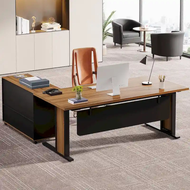Bureau informatique d'angle de direction et caisson de rangement mobile 63 pouces