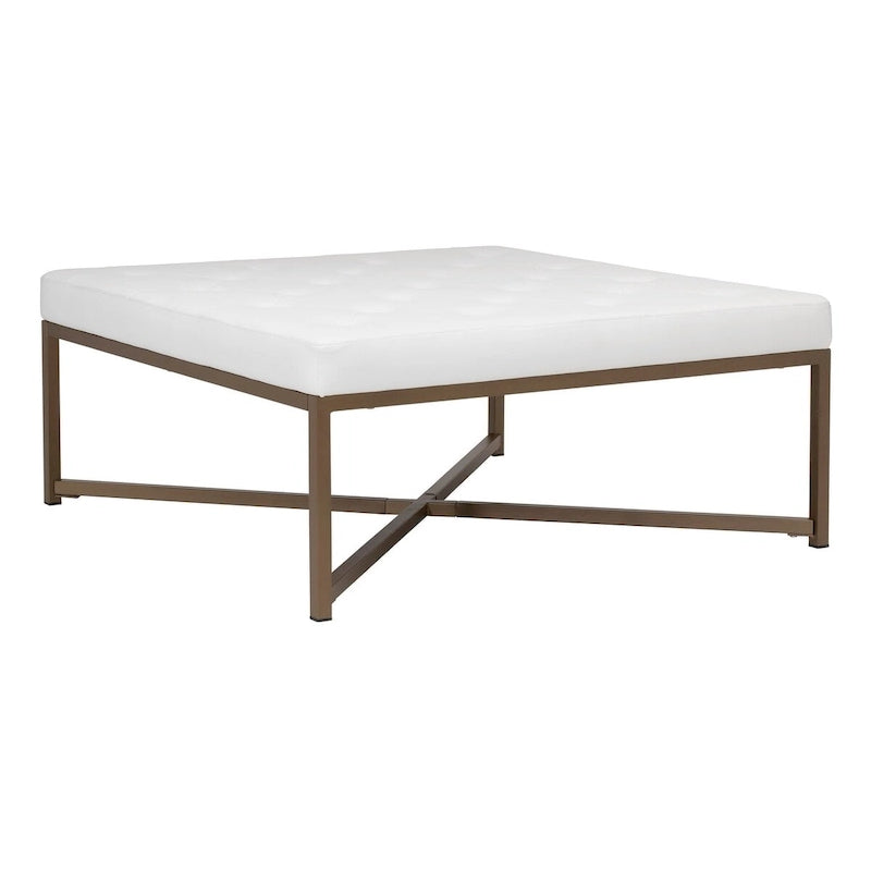 Grand pouf de cocktail en métal Cambre et cuir capitonné