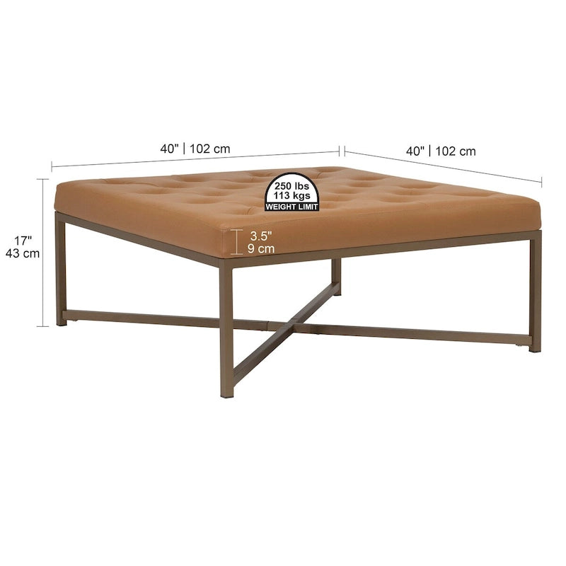 Grand pouf de cocktail en métal Cambre et cuir capitonné