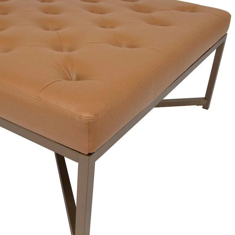 Grand pouf de cocktail en métal Cambre et cuir capitonné
