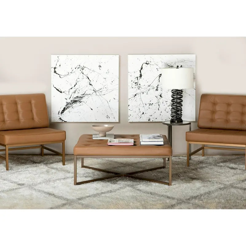 Grand pouf de cocktail en métal Cambre et cuir capitonné