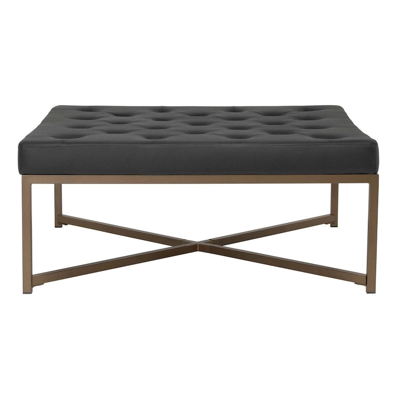 Grand pouf de cocktail en métal Cambre et cuir capitonné