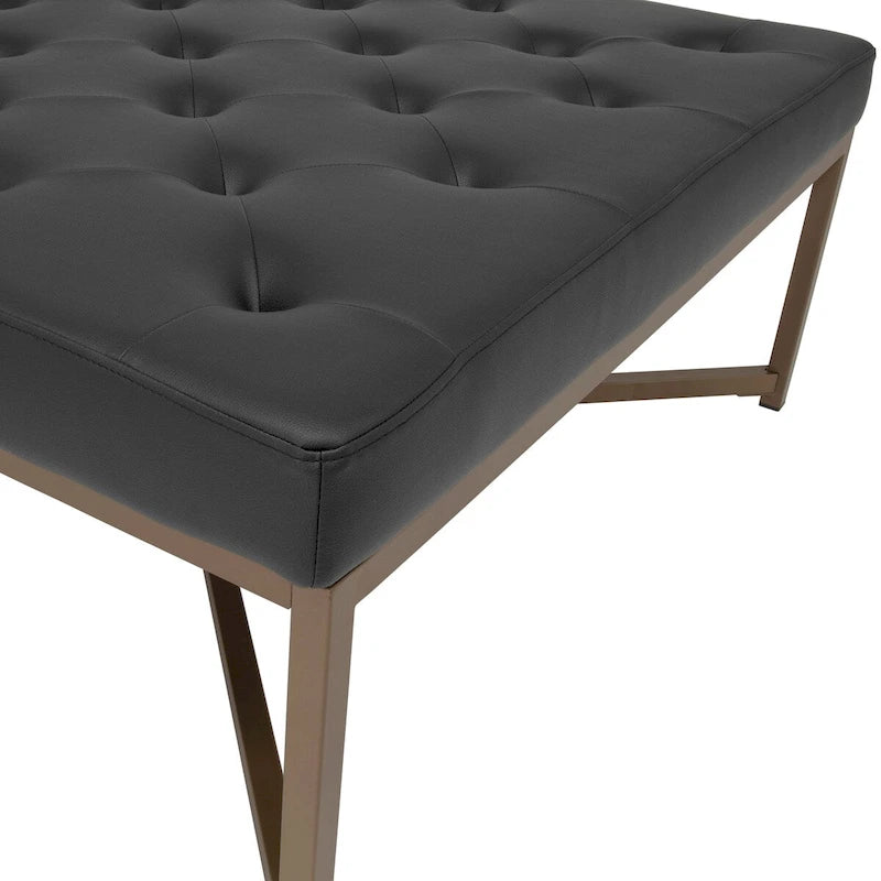 Grand pouf de cocktail en métal Cambre et cuir capitonné