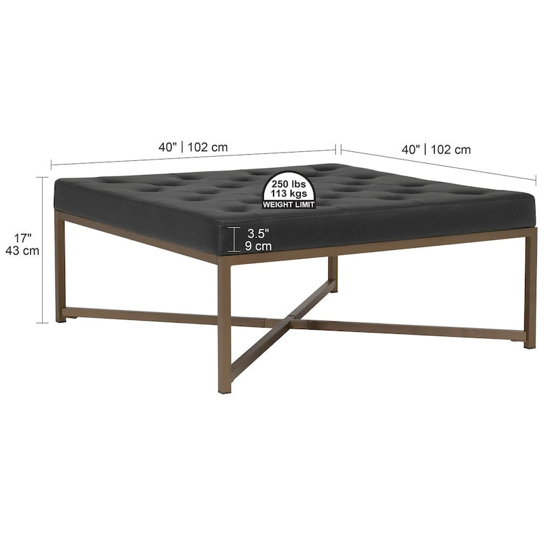 Grand pouf de cocktail en métal Cambre et cuir capitonné