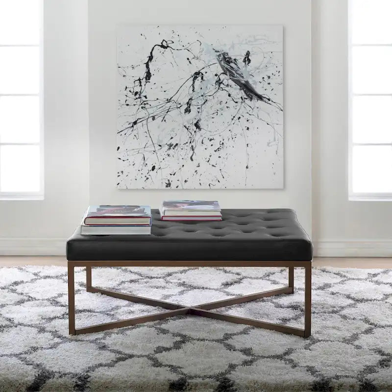 Grand pouf de cocktail en métal Cambre et cuir capitonné