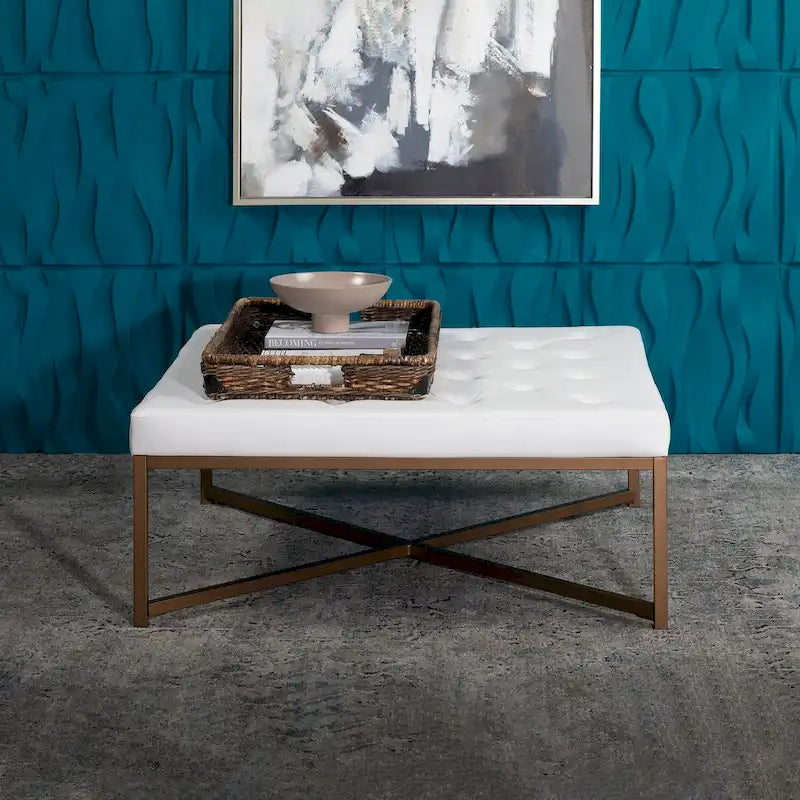 Grand pouf de cocktail en métal Cambre et cuir capitonné
