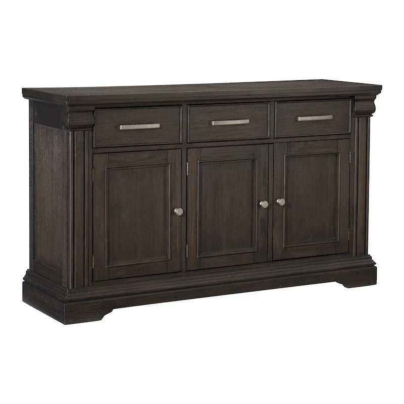 Buffet bahut de 152 cm, 3 tiroirs et 3 portes, bois marron rustique