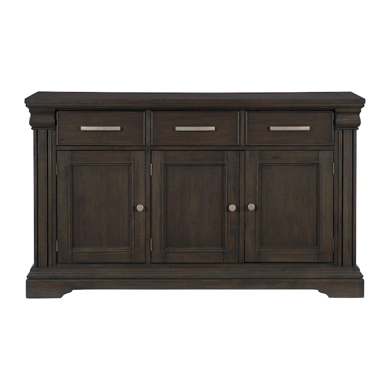 Buffet bahut de 152 cm, 3 tiroirs et 3 portes, bois marron rustique