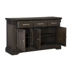 Buffet bahut de 152 cm, 3 tiroirs et 3 portes, bois marron rustique