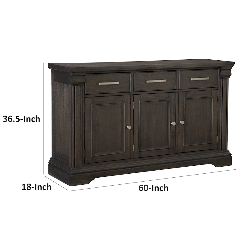 Buffet bahut de 152 cm, 3 tiroirs et 3 portes, bois marron rustique
