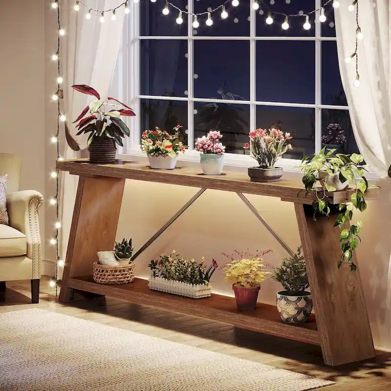 Table Console/Canapé en Bois Rustique de 70,9 Pouces de Long avec Étagère de Rangement