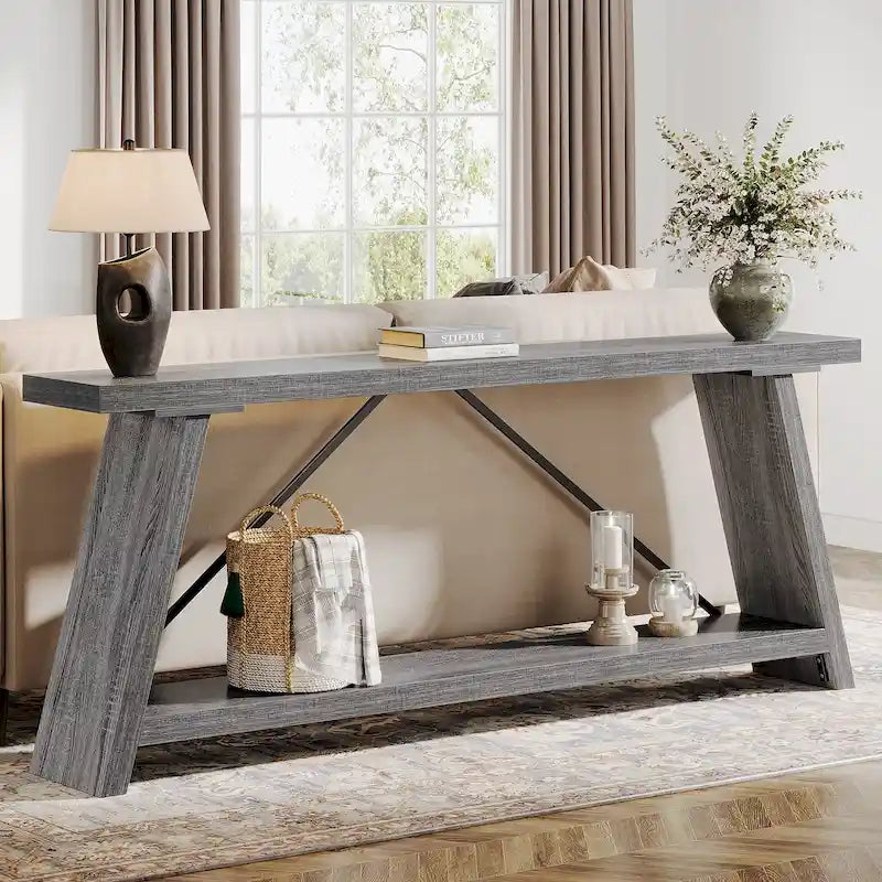 Table Console/Canapé en Bois Rustique de 70,9 Pouces de Long avec Étagère de Rangement