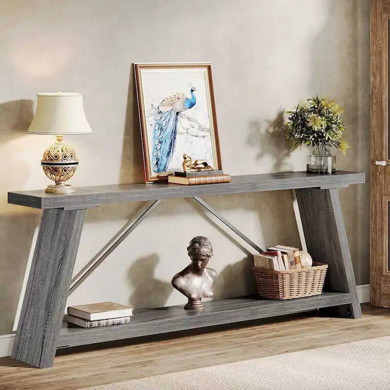 Table Console/Canapé en Bois Rustique de 70,9 Pouces de Long avec Étagère de Rangement