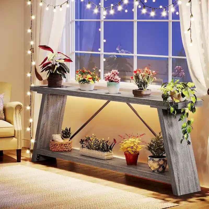 Table Console/Canapé en Bois Rustique de 70,9 Pouces de Long avec Étagère de Rangement